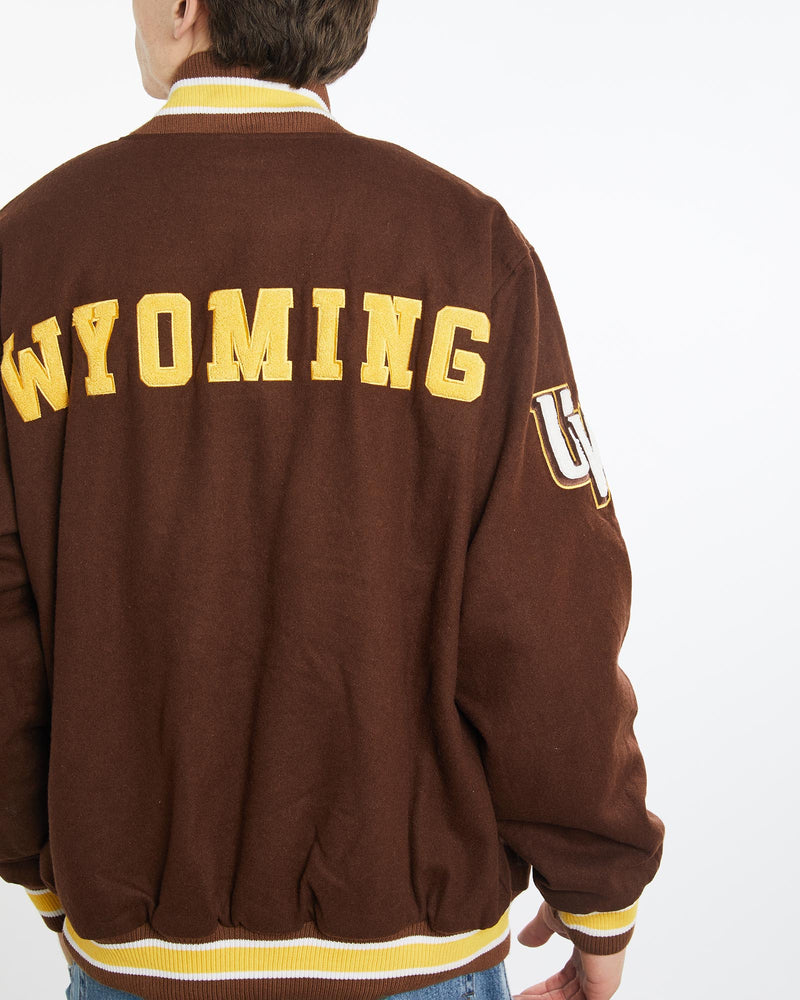 Vintage, University, Of, Wyoming, Varsity, Jacket, The Real Deal, size extra large, colour Brown, newtown, sydney, australia, thrift store, opshop, preloved, secondhand, sustainable, retro, antique, 70s, 80s, 90s, 2000s, 00s, fashion, clothing, streetwear, trendy, garment, style, boutique, store, shop, archive, sale, cheap, best, top, Jackets