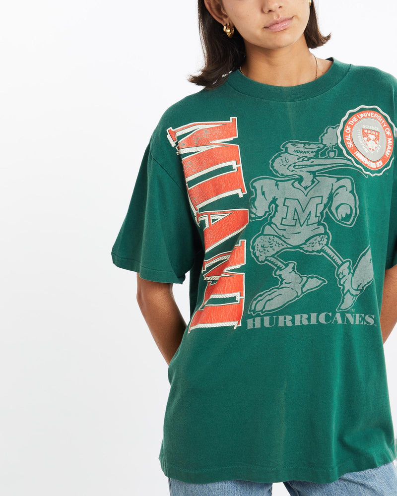 Vintage, 90s, NCAA, Miami, Hurricanes, Tee, The Real Deal, size small, colour Green, newtown, sydney, australia, thrift store, opshop, preloved, secondhand, sustainable, retro, antique, 70s, 80s, 90s, 2000s, 00s, fashion, clothing, streetwear, trendy, garment, style, boutique, store, shop, archive, sale, cheap, best, top, T-Shirts