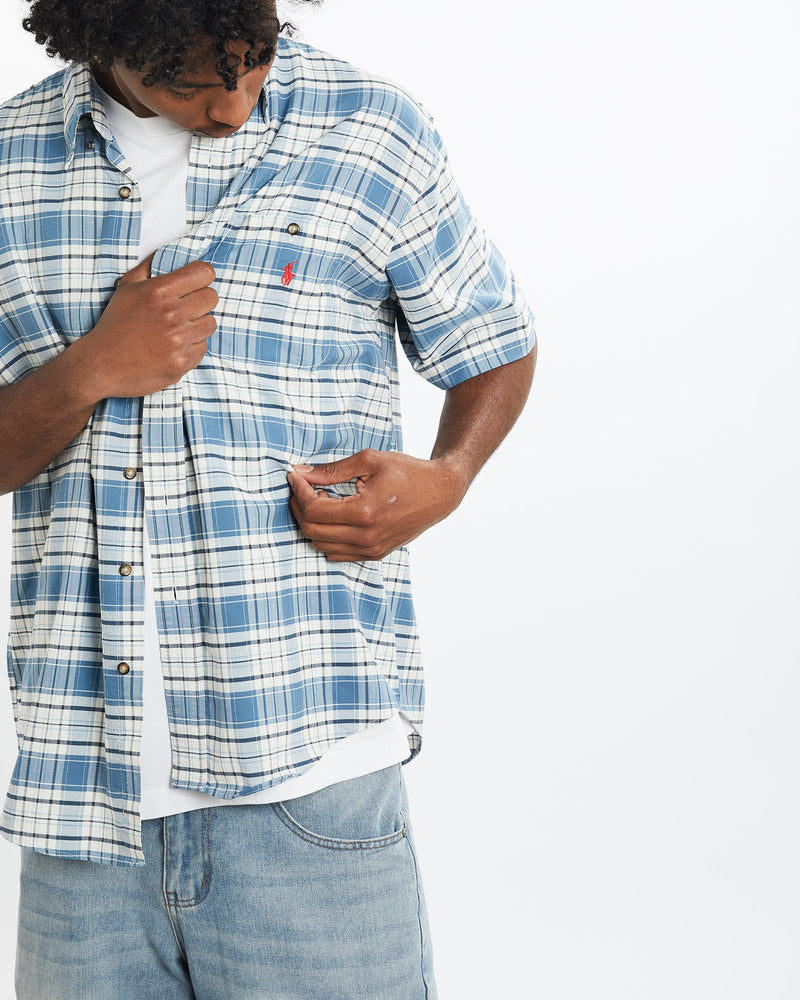 Vintage, 90s, Polo, Ralph, Lauren, Short, Sleeve, Button, Up, Shirt, The Real Deal, size large, colour Blue, newtown, sydney, australia, thrift store, opshop, preloved, secondhand, sustainable, retro, antique, 70s, 80s, 90s, 2000s, 00s, fashion, clothing, streetwear, trendy, garment, style, boutique, store, shop, archive, sale, cheap, best, top, Shirts