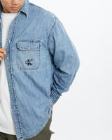 Vintage, Calvin, Klein, Denim, Button, Up, Shirt, The Real Deal, size large, colour Blue, newtown, sydney, australia, thrift store, opshop, preloved, secondhand, sustainable, retro, antique, 70s, 80s, 90s, 2000s, 00s, fashion, clothing, streetwear, trendy, garment, style, boutique, store, shop, archive, sale, cheap, best, top, Shirts