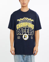 Vintage, NBA, Indiana, Pacers, Tee, The Real Deal, size large, colour Navy, newtown, sydney, australia, thrift store, opshop, preloved, secondhand, sustainable, retro, antique, 70s, 80s, 90s, 2000s, 00s, fashion, clothing, streetwear, trendy, garment, style, boutique, store, shop, archive, sale, cheap, best, top, T-Shirts