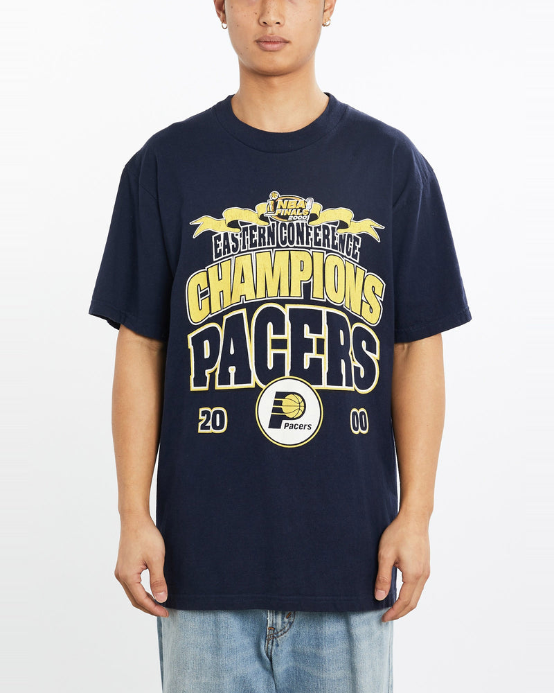 Vintage, NBA, Indiana, Pacers, Tee, The Real Deal, size large, colour Navy, newtown, sydney, australia, thrift store, opshop, preloved, secondhand, sustainable, retro, antique, 70s, 80s, 90s, 2000s, 00s, fashion, clothing, streetwear, trendy, garment, style, boutique, store, shop, archive, sale, cheap, best, top, T-Shirts