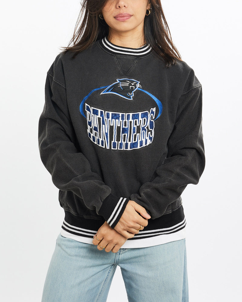 Vintage, NFL, Carolina, Panthers, Sweatshirt, The Real Deal, size double extra small, colour Black, newtown, sydney, australia, thrift store, opshop, preloved, secondhand, sustainable, retro, antique, 70s, 80s, 90s, 2000s, 00s, fashion, clothing, streetwear, trendy, garment, style, boutique, store, shop, archive, sale, cheap, best, top, Sweats and hoodies