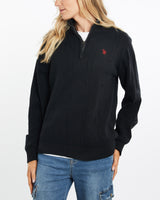 Vintage, U.S., Polo, Assn., Quarter, Zip, Sweater, The Real Deal, size medium, colour Black, newtown, sydney, australia, thrift store, opshop, preloved, secondhand, sustainable, retro, antique, 70s, 80s, 90s, 2000s, 00s, fashion, clothing, streetwear, trendy, garment, style, boutique, store, shop, archive, sale, cheap, best, top, Sweats and hoodies