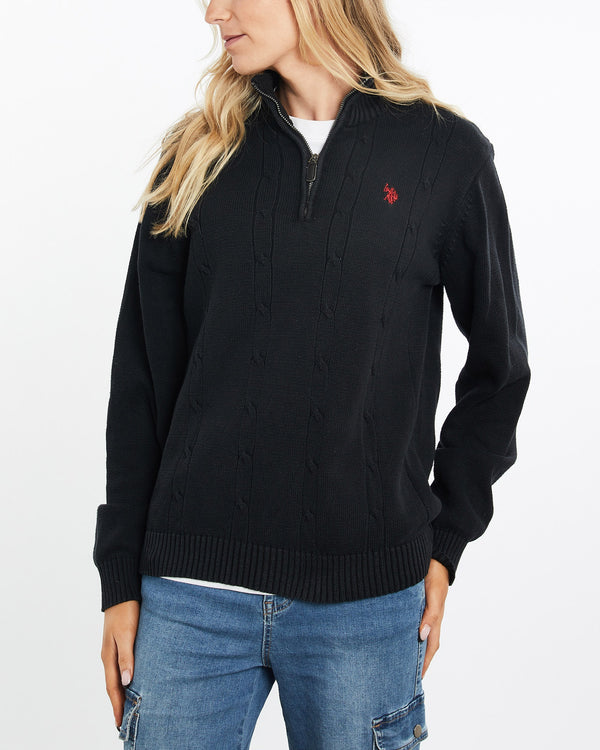 Vintage, U.S., Polo, Assn., Quarter, Zip, Sweater, The Real Deal, size medium, colour Black, newtown, sydney, australia, thrift store, opshop, preloved, secondhand, sustainable, retro, antique, 70s, 80s, 90s, 2000s, 00s, fashion, clothing, streetwear, trendy, garment, style, boutique, store, shop, archive, sale, cheap, best, top, Sweats and hoodies