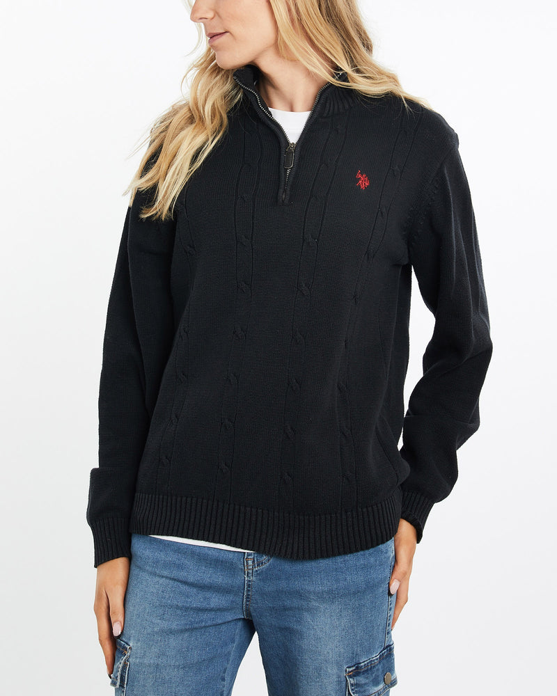 Vintage, U.S., Polo, Assn., Quarter, Zip, Sweater, The Real Deal, size medium, colour Black, newtown, sydney, australia, thrift store, opshop, preloved, secondhand, sustainable, retro, antique, 70s, 80s, 90s, 2000s, 00s, fashion, clothing, streetwear, trendy, garment, style, boutique, store, shop, archive, sale, cheap, best, top, Sweats and hoodies