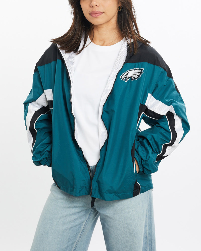 Vintage, NFL, Philadelphia, Eagles, Windbreaker, Jacket, The Real Deal, size double extra small, colour Multicolour, newtown, sydney, australia, thrift store, opshop, preloved, secondhand, sustainable, retro, antique, 70s, 80s, 90s, 2000s, 00s, fashion, clothing, streetwear, trendy, garment, style, boutique, store, shop, archive, sale, cheap, best, top, Jackets