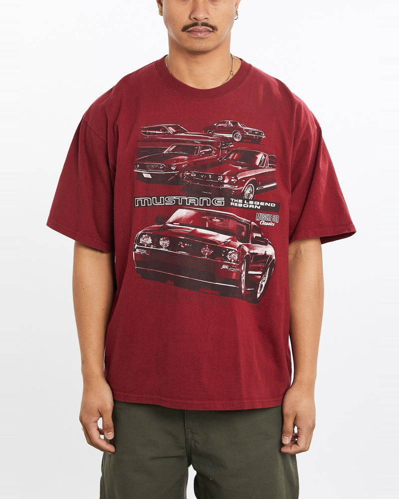 Vintage, Ford, Mustang, Tee, The Real Deal, size large, colour Burgundy, newtown, sydney, australia, thrift store, opshop, preloved, secondhand, sustainable, retro, antique, 70s, 80s, 90s, 2000s, 00s, fashion, clothing, streetwear, trendy, garment, style, boutique, store, shop, archive, sale, cheap, best, top, T-Shirts