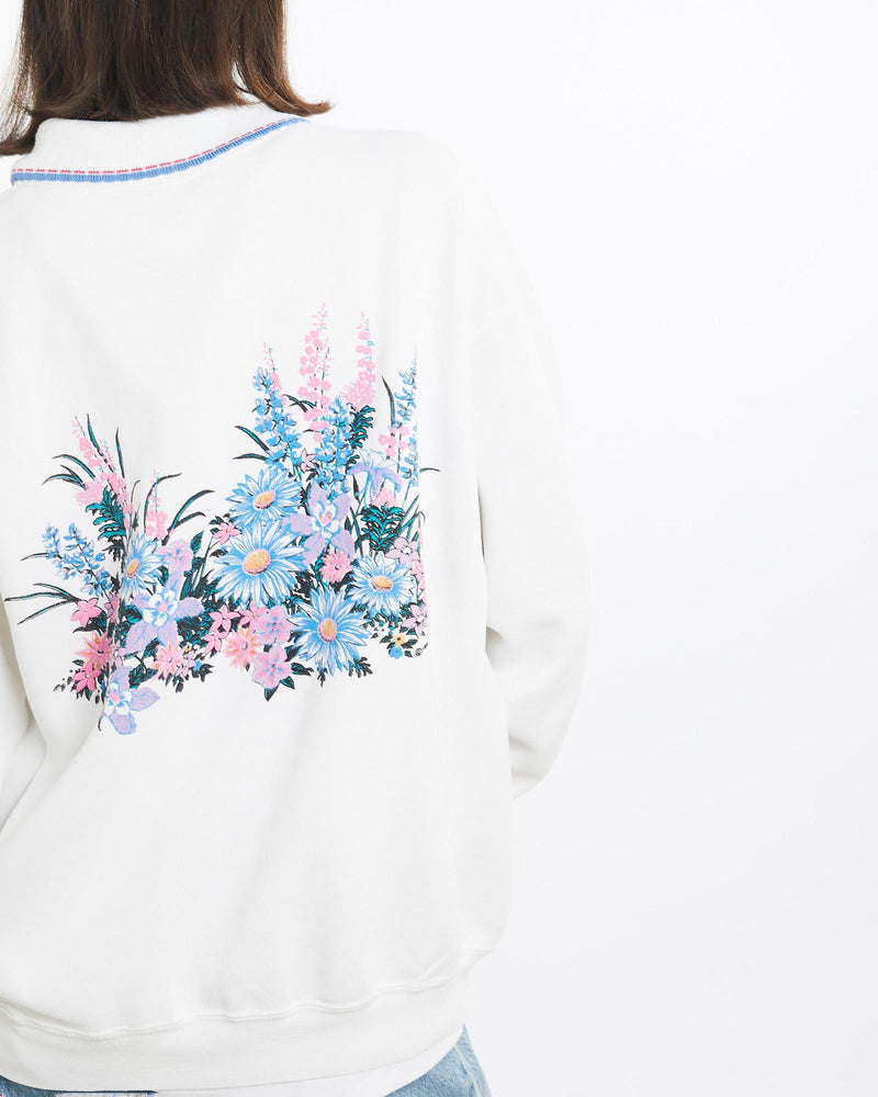 Vintage, 1992, Wildflower, Collared, Sweatshirt, The Real Deal, size small, colour White, newtown, sydney, australia, thrift store, opshop, preloved, secondhand, sustainable, retro, antique, 70s, 80s, 90s, 2000s, 00s, fashion, clothing, streetwear, trendy, garment, style, boutique, store, shop, archive, sale, cheap, best, top, Sweats and hoodies