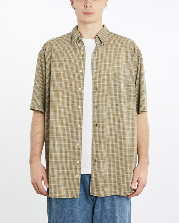 Vintage, 90s, Polo, Ralph, Lauren, Short, Sleeve, Button, Up, Shirt, The Real Deal, size extra large, colour Brown, newtown, sydney, australia, thrift store, opshop, preloved, secondhand, sustainable, retro, antique, 70s, 80s, 90s, 2000s, 00s, fashion, clothing, streetwear, trendy, garment, style, boutique, store, shop, archive, sale, cheap, best, top, Shirts