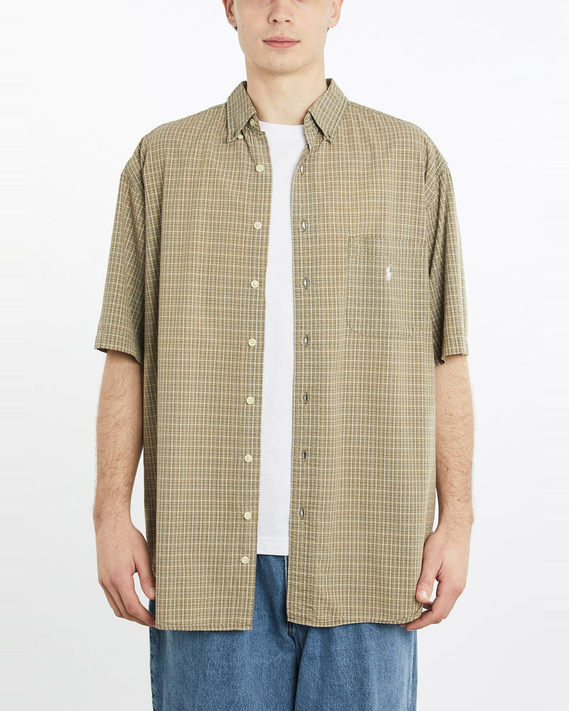 Vintage, 90s, Polo, Ralph, Lauren, Short, Sleeve, Button, Up, Shirt, The Real Deal, size extra large, colour Brown, newtown, sydney, australia, thrift store, opshop, preloved, secondhand, sustainable, retro, antique, 70s, 80s, 90s, 2000s, 00s, fashion, clothing, streetwear, trendy, garment, style, boutique, store, shop, archive, sale, cheap, best, top, Shirts