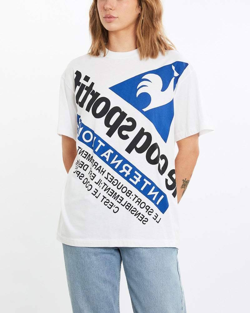 Vintage, Le, Coq, Sportif, International, Tee, The Real Deal, size medium, colour White, newtown, sydney, australia, thrift store, opshop, preloved, secondhand, sustainable, retro, antique, 70s, 80s, 90s, 2000s, 00s, fashion, clothing, streetwear, trendy, garment, style, boutique, store, shop, archive, sale, cheap, best, top, T-Shirts