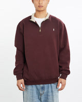 Vintage, 90s, Polo, Ralph, Lauren, Quarter, Zip, Sweatshirt, The Real Deal, size large, colour Burgundy, newtown, sydney, australia, thrift store, opshop, preloved, secondhand, sustainable, retro, antique, 70s, 80s, 90s, 2000s, 00s, fashion, clothing, streetwear, trendy, garment, style, boutique, store, shop, archive, sale, cheap, best, top, Sweats and hoodies