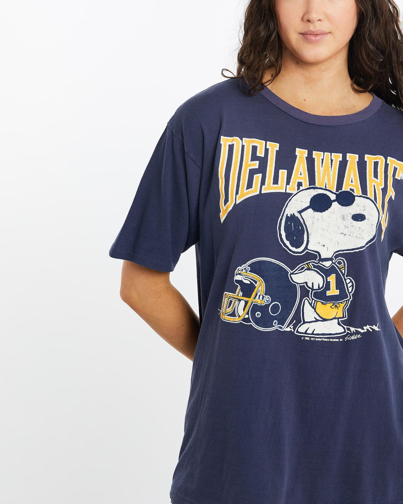 Vintage, 80s, Delaware, State, Snoopy, Tee, The Real Deal, size large, colour Navy, newtown, sydney, australia, thrift store, opshop, preloved, secondhand, sustainable, retro, antique, 70s, 80s, 90s, 2000s, 00s, fashion, clothing, streetwear, trendy, garment, style, boutique, store, shop, archive, sale, cheap, best, top, T-Shirts