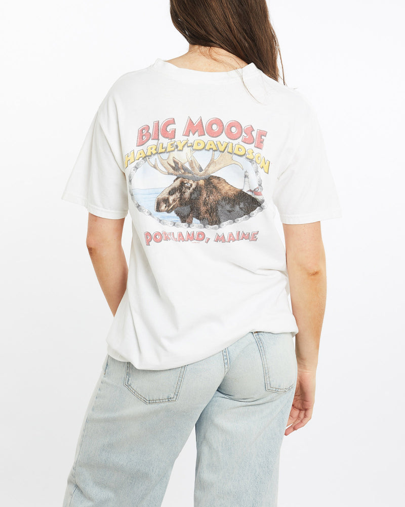 Vintage, 1998, Harley, Davidson, Big, Moose', Tee, The Real Deal, size medium, colour White, newtown, sydney, australia, thrift store, opshop, preloved, secondhand, sustainable, retro, antique, 70s, 80s, 90s, 2000s, 00s, fashion, clothing, streetwear, trendy, garment, style, boutique, store, shop, archive, sale, cheap, best, top, T-Shirts