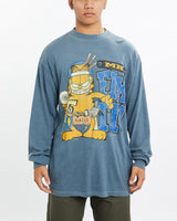 Vintage, 90s, Garfield, Cartoon, Long, Sleeve, Tee, The Real Deal, size large, colour Blue, newtown, sydney, australia, thrift store, opshop, preloved, secondhand, sustainable, retro, antique, 70s, 80s, 90s, 2000s, 00s, fashion, clothing, streetwear, trendy, garment, style, boutique, store, shop, archive, sale, cheap, best, top, T-Shirts