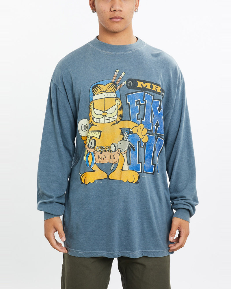 Vintage, 90s, Garfield, Cartoon, Long, Sleeve, Tee, The Real Deal, size large, colour Blue, newtown, sydney, australia, thrift store, opshop, preloved, secondhand, sustainable, retro, antique, 70s, 80s, 90s, 2000s, 00s, fashion, clothing, streetwear, trendy, garment, style, boutique, store, shop, archive, sale, cheap, best, top, T-Shirts
