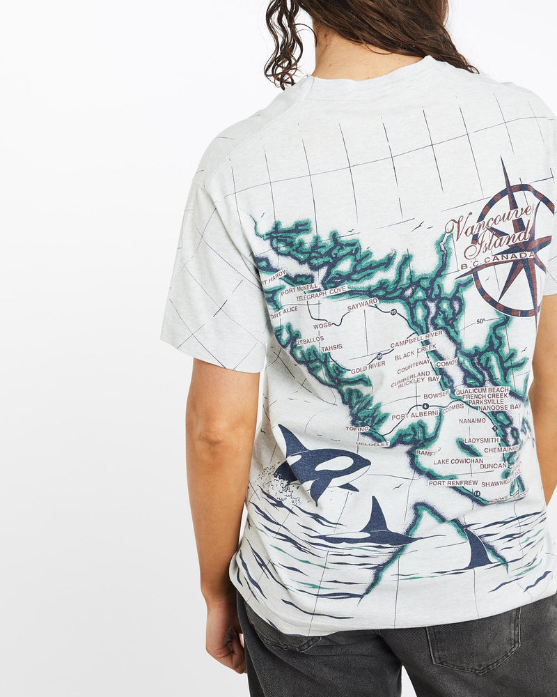 Vintage, 90s, Vancouver, Island, Map, Tee, The Real Deal, size medium, colour Grey, newtown, sydney, australia, thrift store, opshop, preloved, secondhand, sustainable, retro, antique, 70s, 80s, 90s, 2000s, 00s, fashion, clothing, streetwear, trendy, garment, style, boutique, store, shop, archive, sale, cheap, best, top, T-Shirts