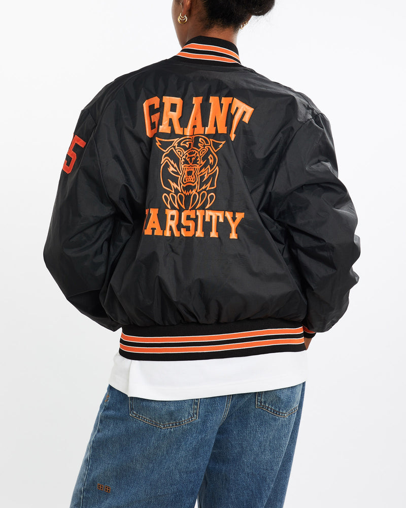 Vintage, 80s, Grant, Varsity, Bomber, Jacket, The Real Deal, size medium, colour Black, newtown, sydney, australia, thrift store, opshop, preloved, secondhand, sustainable, retro, antique, 70s, 80s, 90s, 2000s, 00s, fashion, clothing, streetwear, trendy, garment, style, boutique, store, shop, archive, sale, cheap, best, top, Jackets
