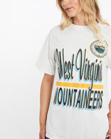 Vintage, 90s, NCAA, West, Virginia, Mountaineers, Tee, The Real Deal, size medium, colour White, newtown, sydney, australia, thrift store, opshop, preloved, secondhand, sustainable, retro, antique, 70s, 80s, 90s, 2000s, 00s, fashion, clothing, streetwear, trendy, garment, style, boutique, store, shop, archive, sale, cheap, best, top, T-Shirts