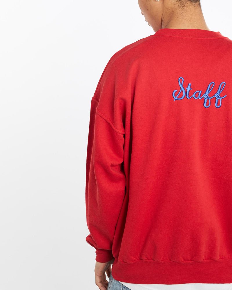 Vintage, Hard, Rock, Cafe, Staff', Sweatshirt, The Real Deal, size large, colour Red, newtown, sydney, australia, thrift store, opshop, preloved, secondhand, sustainable, retro, antique, 70s, 80s, 90s, 2000s, 00s, fashion, clothing, streetwear, trendy, garment, style, boutique, store, shop, archive, sale, cheap, best, top, Sweats and hoodies