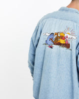 Vintage, 90s, Disney, Winnie, The, Pooh, Denim, Button, Up, Shirt, The Real Deal, size extra large, colour Blue, newtown, sydney, australia, thrift store, opshop, preloved, secondhand, sustainable, retro, antique, 70s, 80s, 90s, 2000s, 00s, fashion, clothing, streetwear, trendy, garment, style, boutique, store, shop, archive, sale, cheap, best, top, Shirts