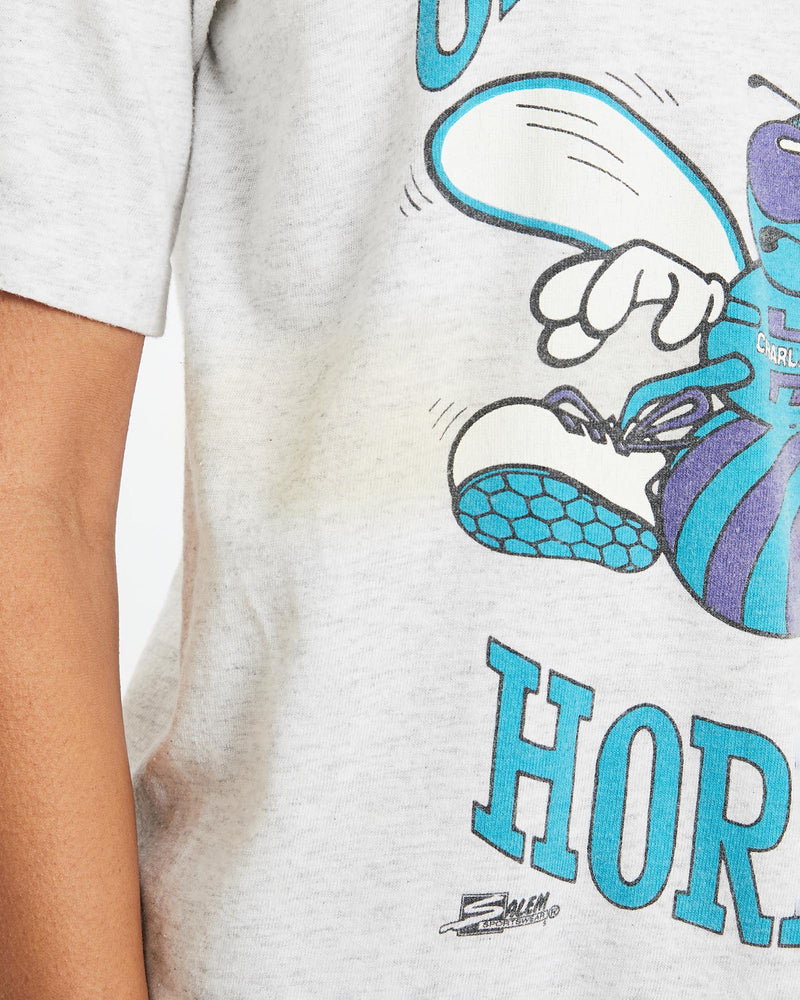 Vintage, 90s, NBA, Charlotte, Hornets, Tee, The Real Deal, size small, colour Grey, newtown, sydney, australia, thrift store, opshop, preloved, secondhand, sustainable, retro, antique, 70s, 80s, 90s, 2000s, 00s, fashion, clothing, streetwear, trendy, garment, style, boutique, store, shop, archive, sale, cheap, best, top, T-Shirts