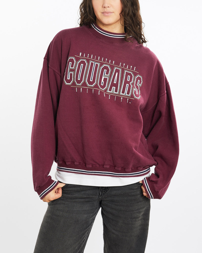 Vintage, 90s, NCAA, Washington, State, Cougars, Sweatshirt, The Real Deal, size medium, colour Burgundy, newtown, sydney, australia, thrift store, opshop, preloved, secondhand, sustainable, retro, antique, 70s, 80s, 90s, 2000s, 00s, fashion, clothing, streetwear, trendy, garment, style, boutique, store, shop, archive, sale, cheap, best, top, Sweats and hoodies