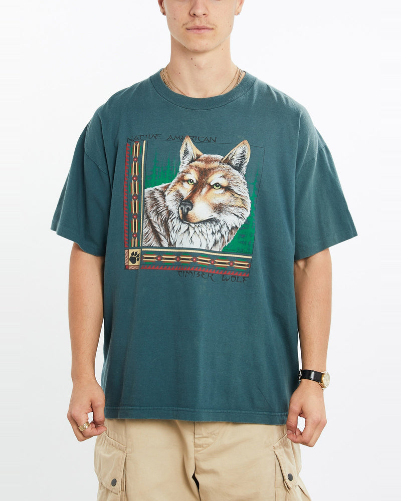 Vintage, 90s, Timber, Wolf, Wildlife, Tee, The Real Deal, size large, colour Green, newtown, sydney, australia, thrift store, opshop, preloved, secondhand, sustainable, retro, antique, 70s, 80s, 90s, 2000s, 00s, fashion, clothing, streetwear, trendy, garment, style, boutique, store, shop, archive, sale, cheap, best, top, T-Shirts