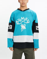 Vintage, 90s, MHMHA, Sharks, Hockey, Jersey, The Real Deal, size large, colour Blue, newtown, sydney, australia, thrift store, opshop, preloved, secondhand, sustainable, retro, antique, 70s, 80s, 90s, 2000s, 00s, fashion, clothing, streetwear, trendy, garment, style, boutique, store, shop, archive, sale, cheap, best, top, T-Shirts