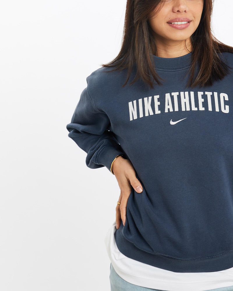 Vintage, Nike, Athletic, Sweatshirt, The Real Deal, size double extra small, colour Navy, newtown, sydney, australia, thrift store, opshop, preloved, secondhand, sustainable, retro, antique, 70s, 80s, 90s, 2000s, 00s, fashion, clothing, streetwear, trendy, garment, style, boutique, store, shop, archive, sale, cheap, best, top, Sweats and hoodies