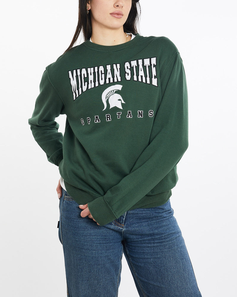 Vintage, NCAA, Michigan, State, Spartans, Sweatshirt, The Real Deal, size medium, colour Green, newtown, sydney, australia, thrift store, opshop, preloved, secondhand, sustainable, retro, antique, 70s, 80s, 90s, 2000s, 00s, fashion, clothing, streetwear, trendy, garment, style, boutique, store, shop, archive, sale, cheap, best, top, Sweats and hoodies