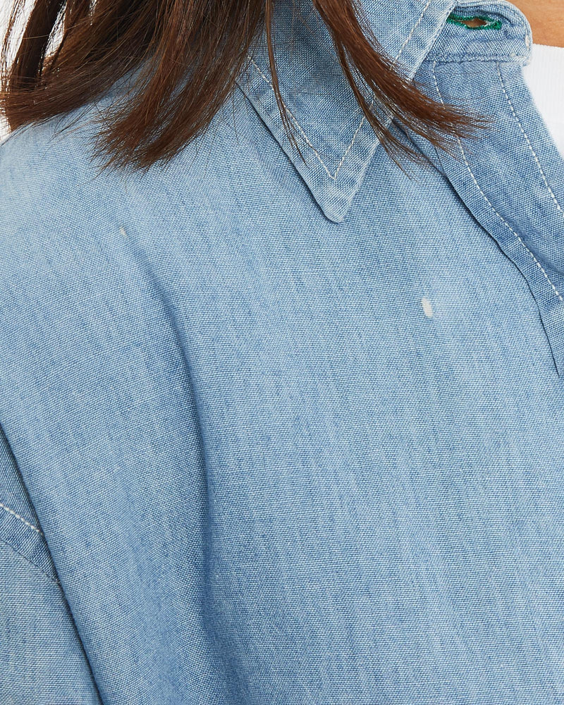 Vintage, 90s, Tommy, Hilfiger, Chambray, Button, Up, Shirt, The Real Deal, size extra small, colour Navy, newtown, sydney, australia, thrift store, opshop, preloved, secondhand, sustainable, retro, antique, 70s, 80s, 90s, 2000s, 00s, fashion, clothing, streetwear, trendy, garment, style, boutique, store, shop, archive, sale, cheap, best, top, Shirts