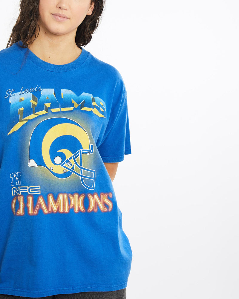 Vintage, NFL, St., Louis, Rams, Tee, The Real Deal, size medium, colour Blue, newtown, sydney, australia, thrift store, opshop, preloved, secondhand, sustainable, retro, antique, 70s, 80s, 90s, 2000s, 00s, fashion, clothing, streetwear, trendy, garment, style, boutique, store, shop, archive, sale, cheap, best, top, T-Shirts