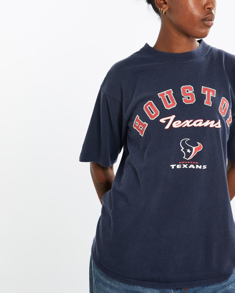 Vintage, 90s, NFL, Houston, Texans, Tee, The Real Deal, size medium, colour Navy, newtown, sydney, australia, thrift store, opshop, preloved, secondhand, sustainable, retro, antique, 70s, 80s, 90s, 2000s, 00s, fashion, clothing, streetwear, trendy, garment, style, boutique, store, shop, archive, sale, cheap, best, top, T-Shirts