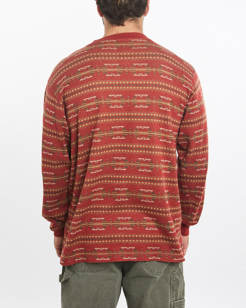 Vintage, 90s, Polo, Ralph, Lauren, Aztec, Henley, Tee, The Real Deal, size large, colour Red, newtown, sydney, australia, thrift store, opshop, preloved, secondhand, sustainable, retro, antique, 70s, 80s, 90s, 2000s, 00s, fashion, clothing, streetwear, trendy, garment, style, boutique, store, shop, archive, sale, cheap, best, top, T-Shirts