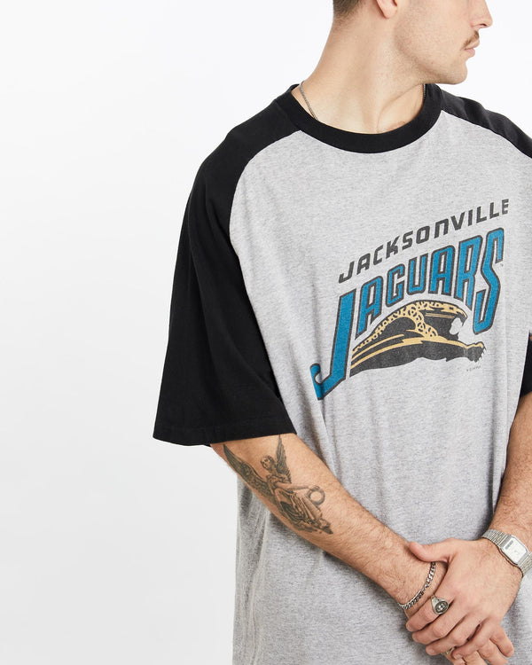 Vintage, 1994, NFL, Jacksonville, Jaguars, Tee, The Real Deal, size double extra large, colour Multicolour, newtown, sydney, australia, thrift store, opshop, preloved, secondhand, sustainable, retro, antique, 70s, 80s, 90s, 2000s, 00s, fashion, clothing, streetwear, trendy, garment, style, boutique, store, shop, archive, sale, cheap, best, top, T-Shirts