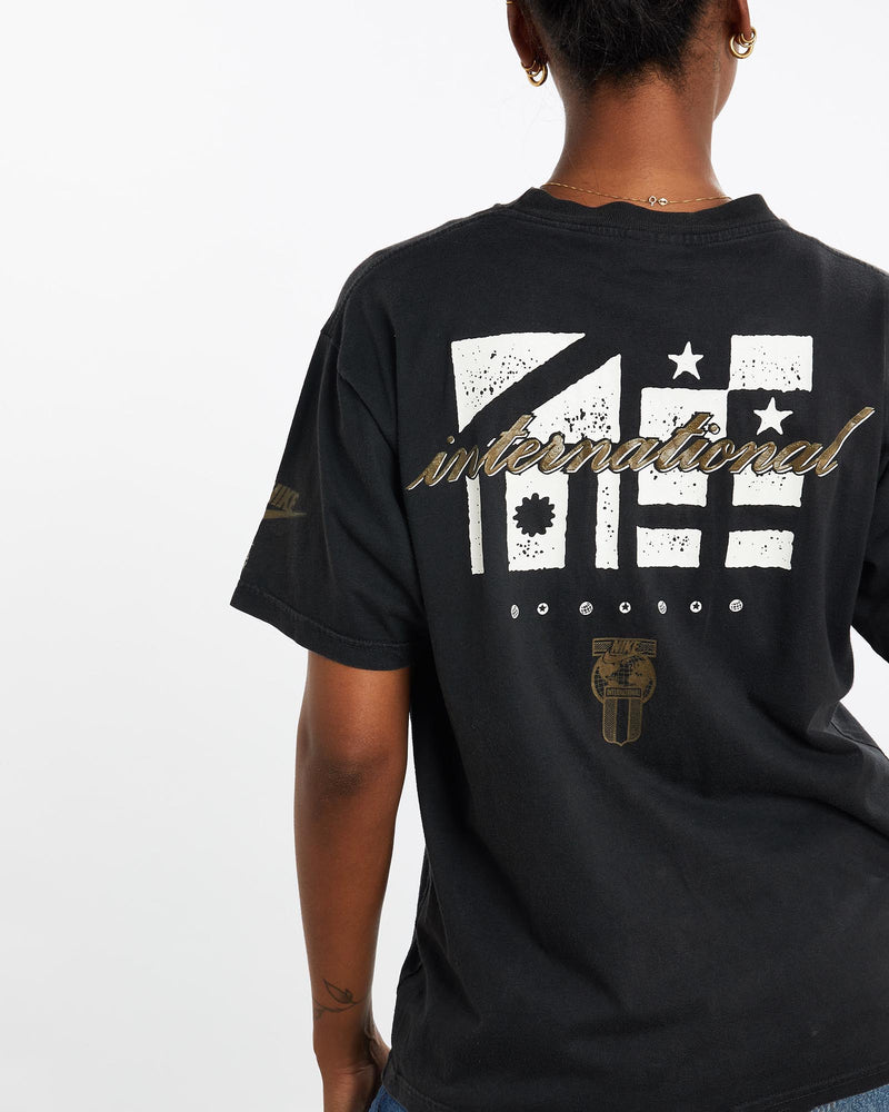 Vintage, 90s, Nike, International, Tee, The Real Deal, size medium, colour Black, newtown, sydney, australia, thrift store, opshop, preloved, secondhand, sustainable, retro, antique, 70s, 80s, 90s, 2000s, 00s, fashion, clothing, streetwear, trendy, garment, style, boutique, store, shop, archive, sale, cheap, best, top, T-Shirts