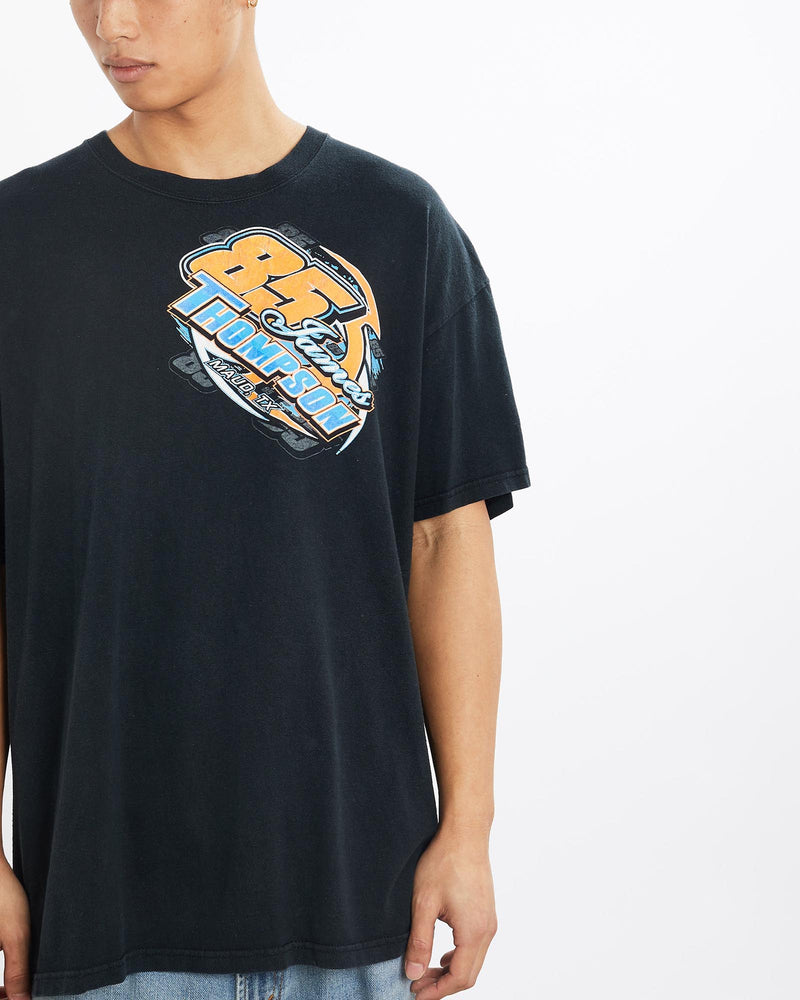 Vintage, James, Thompson, Racing, Tee, The Real Deal, size large, colour Black, newtown, sydney, australia, thrift store, opshop, preloved, secondhand, sustainable, retro, antique, 70s, 80s, 90s, 2000s, 00s, fashion, clothing, streetwear, trendy, garment, style, boutique, store, shop, archive, sale, cheap, best, top, T-Shirts