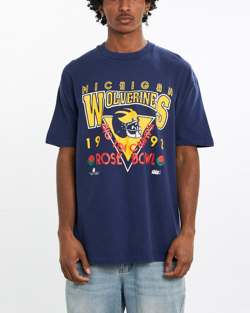 Vintage, 1992, NCAA, University, of, Michigan, Wolverines, Rose, Bowl, Tee, The Real Deal, size large, colour Navy, newtown, sydney, australia, thrift store, opshop, preloved, secondhand, sustainable, retro, antique, 70s, 80s, 90s, 2000s, 00s, fashion, clothing, streetwear, trendy, garment, style, boutique, store, shop, archive, sale, cheap, best, top, T-Shirts