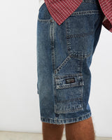 Vintage, Wrangler, Denim, Carpenter, Shorts, The Real Deal, size 36", colour Blue, newtown, sydney, australia, thrift store, opshop, preloved, secondhand, sustainable, retro, antique, 70s, 80s, 90s, 2000s, 00s, fashion, clothing, streetwear, trendy, garment, style, boutique, store, shop, archive, sale, cheap, best, top, Shorts