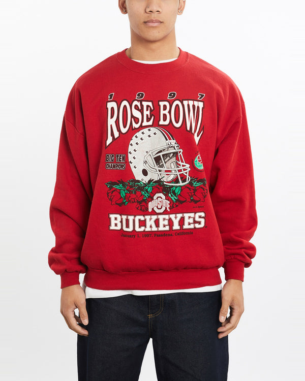 Vintage, 1997, NCAA, Ohio, State, Buckeyes, Rose, Bowl, Sweatshirt, The Real Deal, size large, colour Red, newtown, sydney, australia, thrift store, opshop, preloved, secondhand, sustainable, retro, antique, 70s, 80s, 90s, 2000s, 00s, fashion, clothing, streetwear, trendy, garment, style, boutique, store, shop, archive, sale, cheap, best, top, Sweats and hoodies