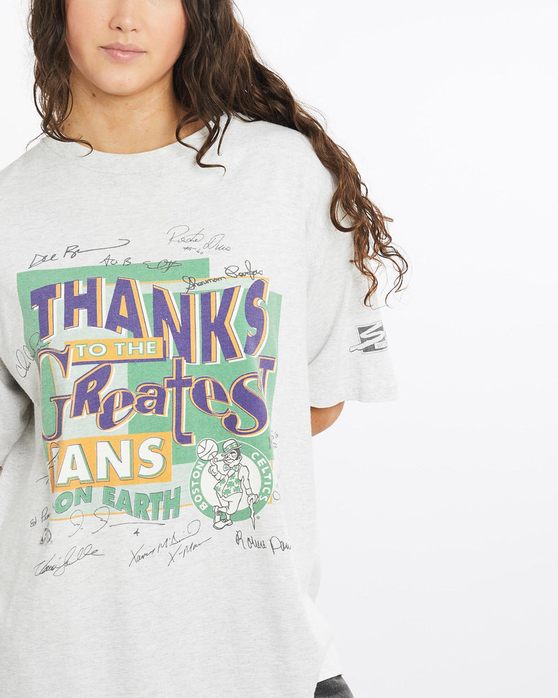 Vintage, 90s, NBA, Boston, Celtics, Tee, The Real Deal, size medium, colour Grey, newtown, sydney, australia, thrift store, opshop, preloved, secondhand, sustainable, retro, antique, 70s, 80s, 90s, 2000s, 00s, fashion, clothing, streetwear, trendy, garment, style, boutique, store, shop, archive, sale, cheap, best, top, T-Shirts