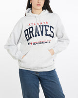 Vintage, 90s, Russell, Athletic, MLB, Atlanta, Braves, Hooded, Sweatshirt, The Real Deal, size medium, colour Grey, newtown, sydney, australia, thrift store, opshop, preloved, secondhand, sustainable, retro, antique, 70s, 80s, 90s, 2000s, 00s, fashion, clothing, streetwear, trendy, garment, style, boutique, store, shop, archive, sale, cheap, best, top, Sweats and hoodies