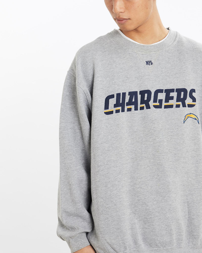 Vintage, NFL, San, Diego, Chargers, Sweatshirt, The Real Deal, size extra large, colour Grey, newtown, sydney, australia, thrift store, opshop, preloved, secondhand, sustainable, retro, antique, 70s, 80s, 90s, 2000s, 00s, fashion, clothing, streetwear, trendy, garment, style, boutique, store, shop, archive, sale, cheap, best, top, Sweats and hoodies