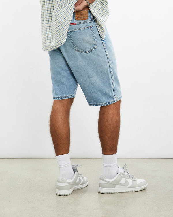 Vintage, Wrangler, Denim, Shorts, The Real Deal, size 35", colour Blue, newtown, sydney, australia, thrift store, opshop, preloved, secondhand, sustainable, retro, antique, 70s, 80s, 90s, 2000s, 00s, fashion, clothing, streetwear, trendy, garment, style, boutique, store, shop, archive, sale, cheap, best, top, Shorts