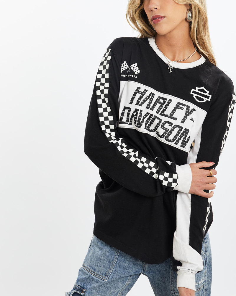 Vintage, Harley, Davidson, Long, Sleeve, Tee, The Real Deal, size small, colour Black, newtown, sydney, australia, thrift store, opshop, preloved, secondhand, sustainable, retro, antique, 70s, 80s, 90s, 2000s, 00s, fashion, clothing, streetwear, trendy, garment, style, boutique, store, shop, archive, sale, cheap, best, top, T-Shirts