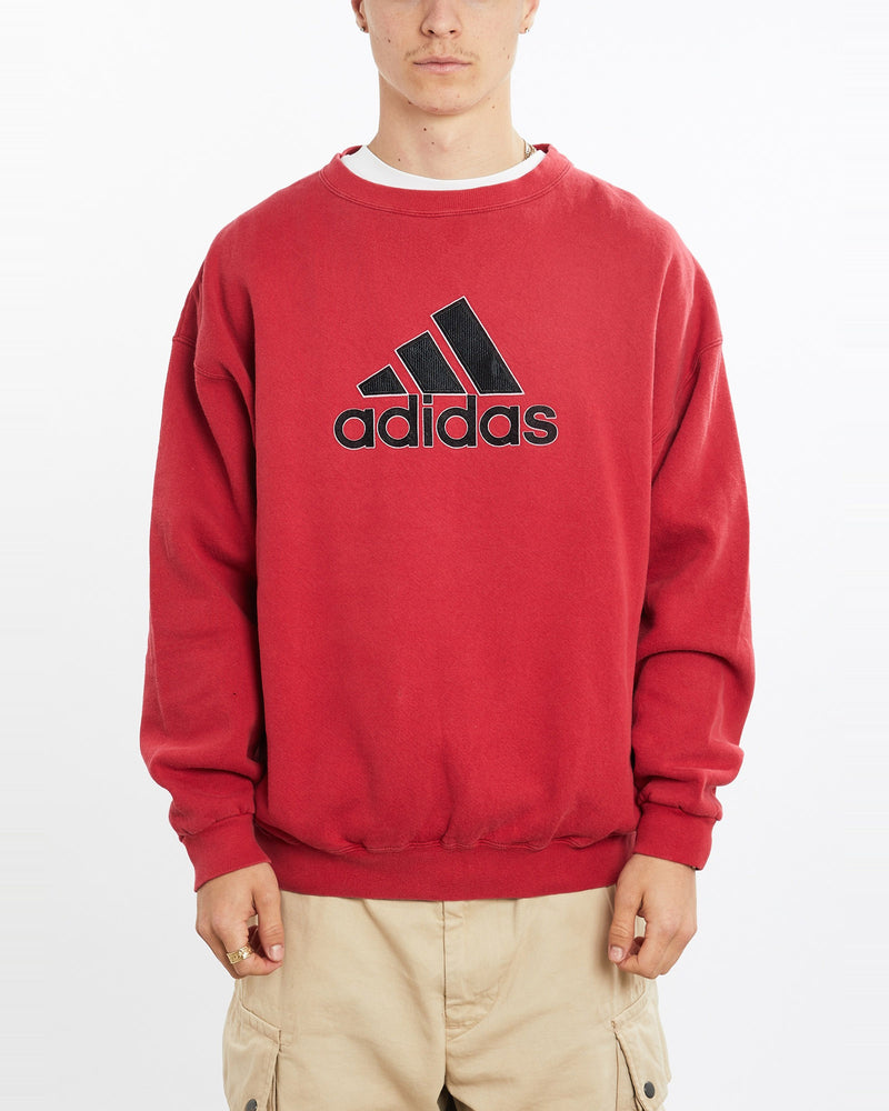 Vintage, 90s, Adidas, Sweatshirt, The Real Deal, size large, colour Burgundy, newtown, sydney, australia, thrift store, opshop, preloved, secondhand, sustainable, retro, antique, 70s, 80s, 90s, 2000s, 00s, fashion, clothing, streetwear, trendy, garment, style, boutique, store, shop, archive, sale, cheap, best, top, Sweats and hoodies