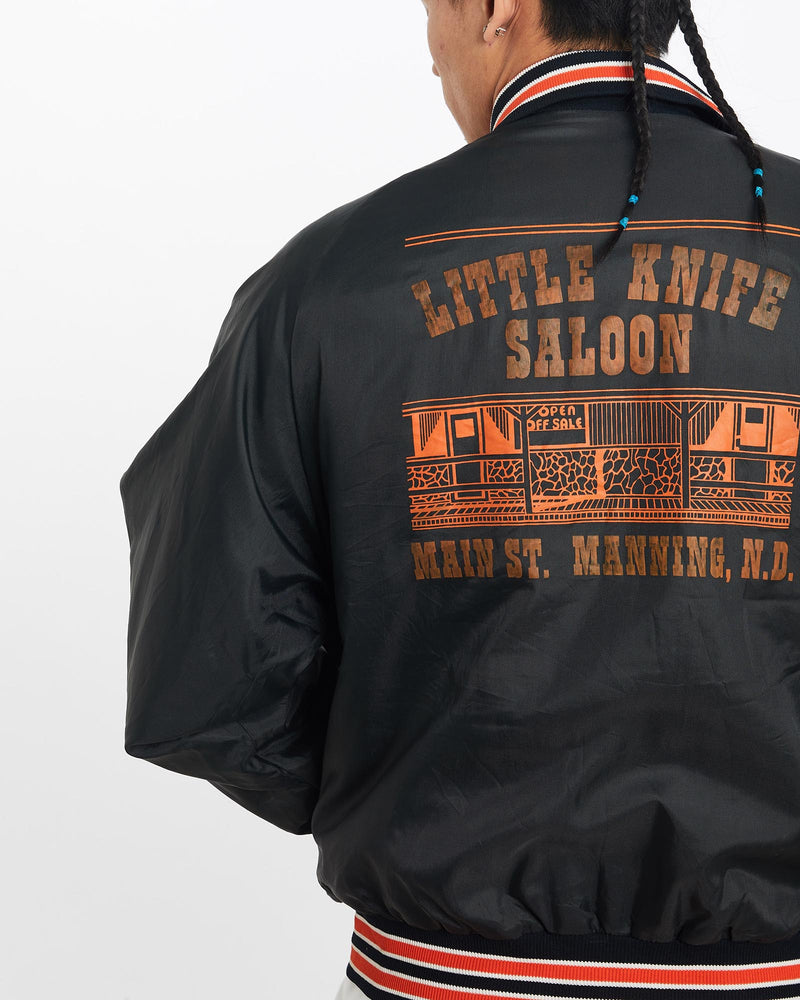 Vintage, 90s, Little, Knife, Saloon', Bomber, Jacket, The Real Deal, size large, colour Black, newtown, sydney, australia, thrift store, opshop, preloved, secondhand, sustainable, retro, antique, 70s, 80s, 90s, 2000s, 00s, fashion, clothing, streetwear, trendy, garment, style, boutique, store, shop, archive, sale, cheap, best, top, Jackets