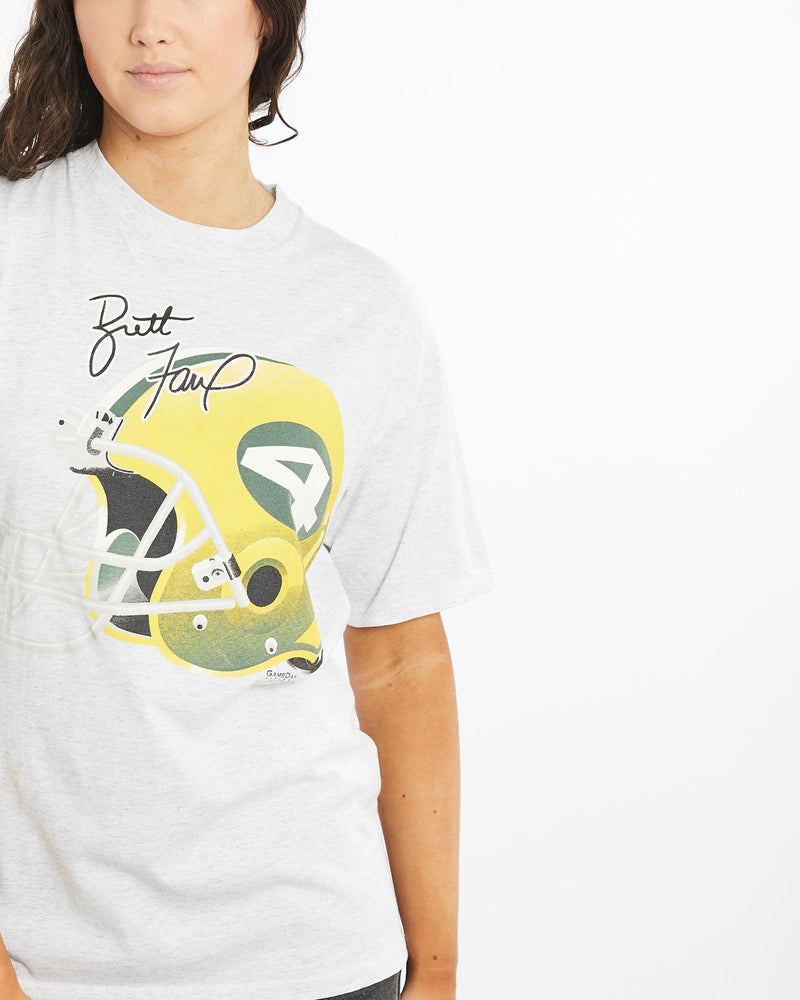 Vintage, 1996, Brett, Favre, NFL, Green, Bay, Packers, Tee, The Real Deal, size medium, colour Grey, newtown, sydney, australia, thrift store, opshop, preloved, secondhand, sustainable, retro, antique, 70s, 80s, 90s, 2000s, 00s, fashion, clothing, streetwear, trendy, garment, style, boutique, store, shop, archive, sale, cheap, best, top, T-Shirts